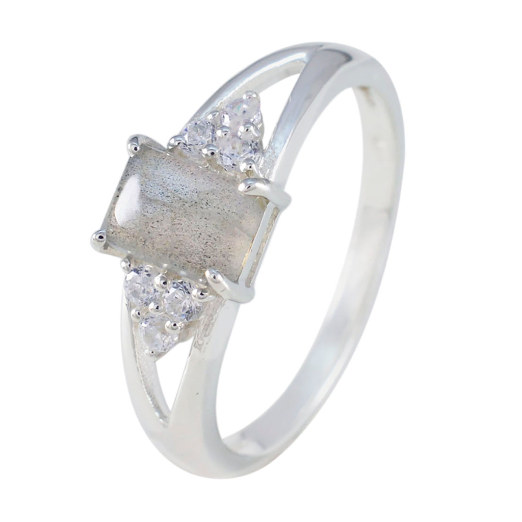 Labradorite Halo Japanese 92.5 Silver Gray Gemstones Dainty Boho Ring Jewellery