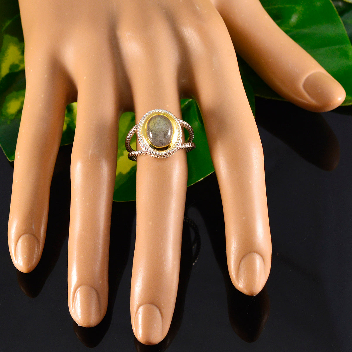 Labradorite Solitaire Italian Silver Gray Gemstones Classic Rope Wire Ring Jewellery