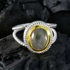 Labradorite Solitaire Italian Silver Gray Gemstones Classic Rope Wire Ring Jewellery