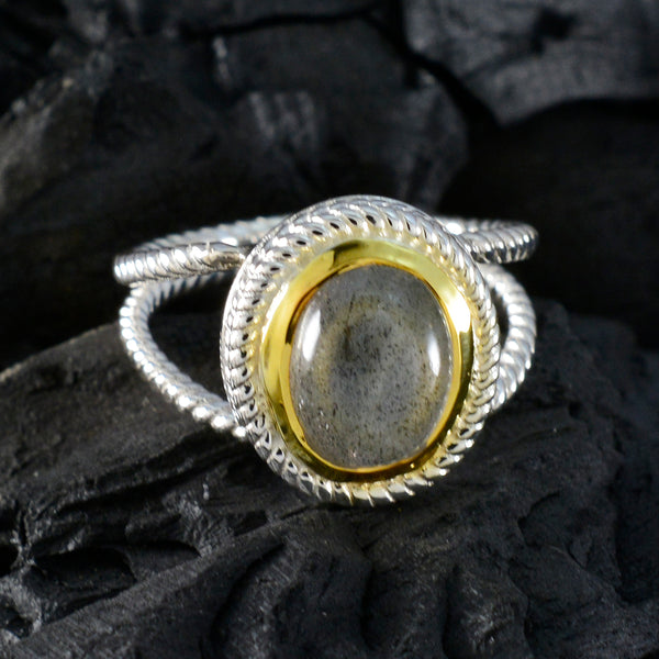 Labradorite Solitaire Italian Silver Gray Gemstones Classic Rope Wire Ring Jewellery