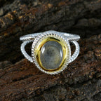 Labradorite Solitaire Italian Silver Gray Gemstones Classic Rope Wire Ring Jewellery