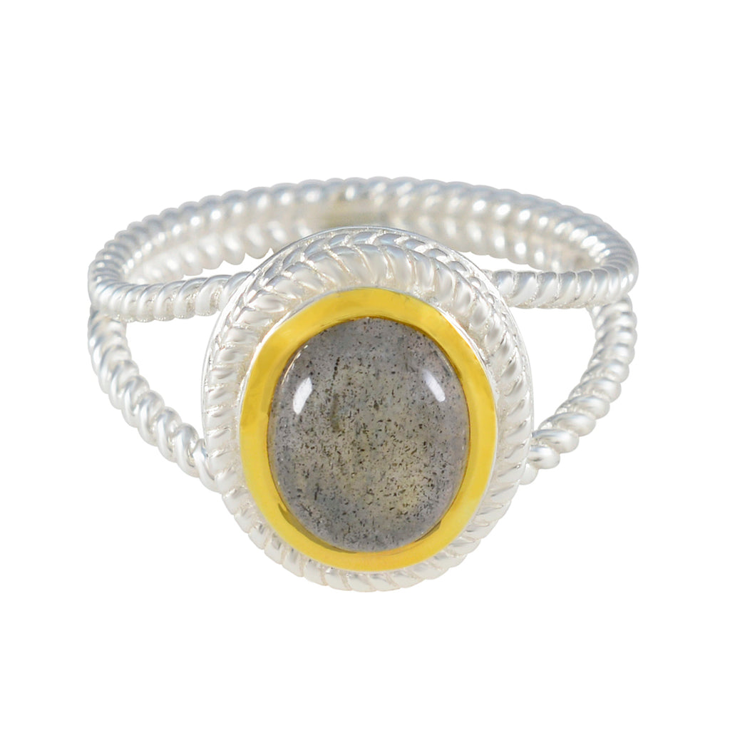 Labradorite Solitaire Italian Silver Gray Gemstones Classic Rope Wire Ring Jewellery
