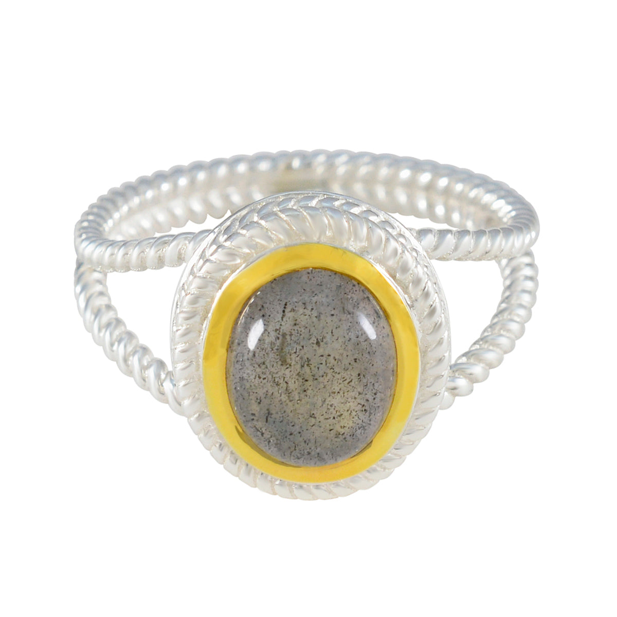 Labradorite Solitaire Italian Silver Gray Gemstones Classic Rope Wire Ring Jewellery