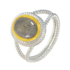 Labradorite Solitaire Italian Silver Gray Gemstones Classic Rope Wire Ring Jewellery
