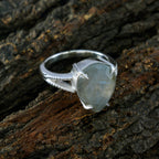 Labradorite Solitaire French 925 Silver Gray Gemstones Eye catching Sophisticated Ring Jewelry