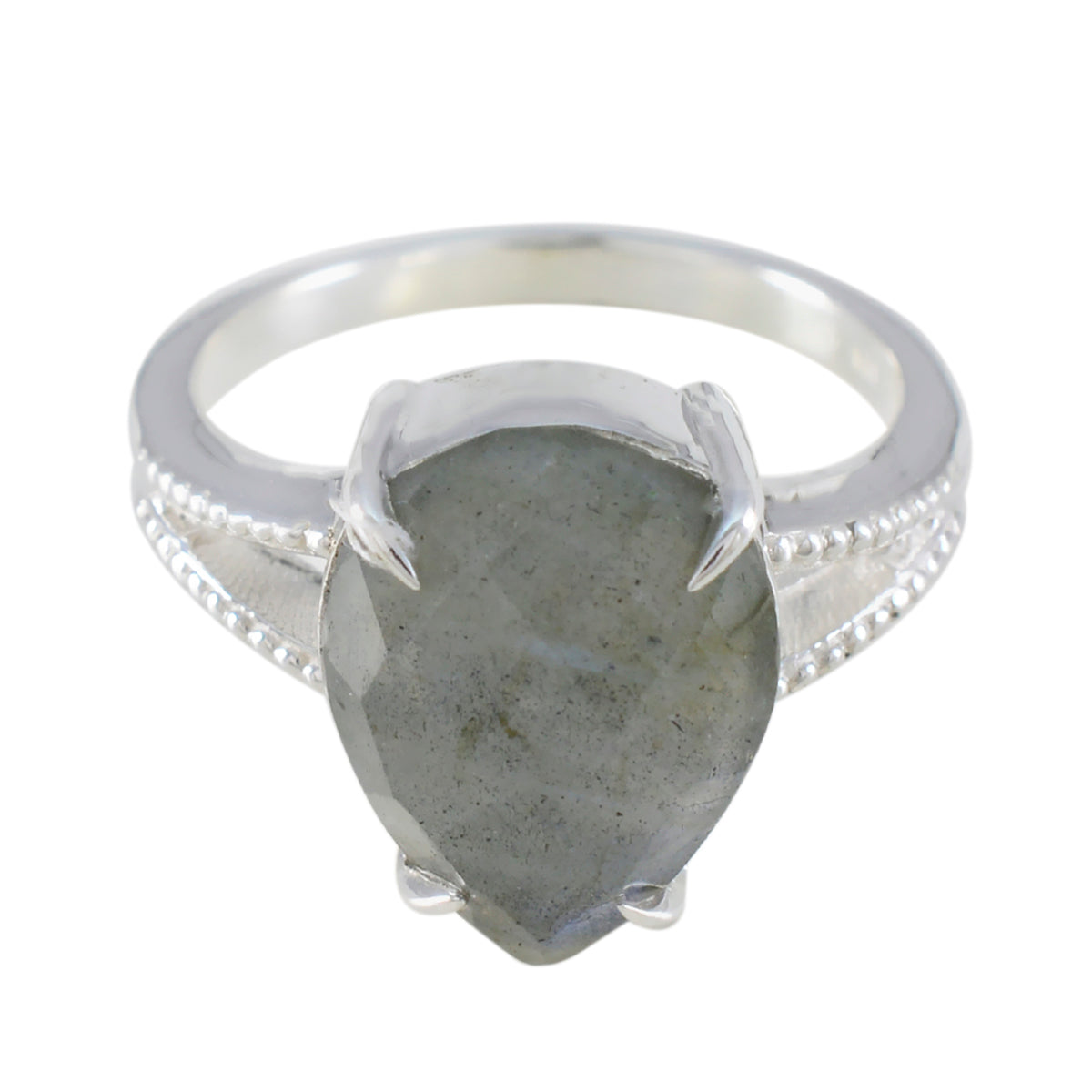 Labradorite Solitaire French 925 Silver Gray Gemstones Eye catching Sophisticated Ring Jewelry