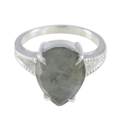 Labradorite Solitaire French 925 Silver Gray Gemstones Eye catching Sophisticated Ring Jewelry