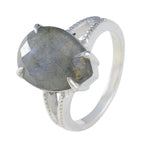 Labradorite Solitaire French 925 Silver Gray Gemstones Eye catching Sophisticated Ring Jewelry