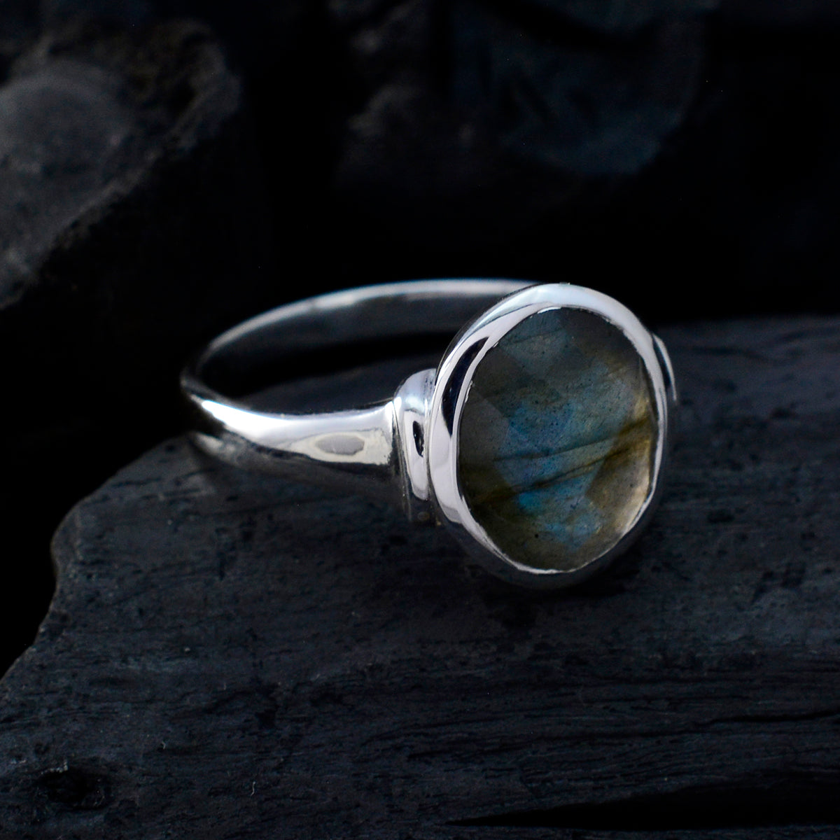 Labradorite Solitaire Moroccan Silver Gray Gemstone Minimal Abstract Ring Jewelry