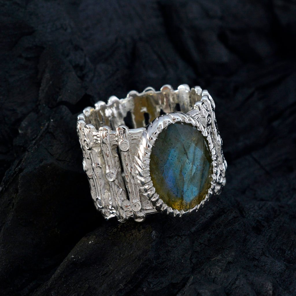Labradorite Solitaire African 925 Sterling Silver Gray Gemstone Edgy Armor Band Jewellery