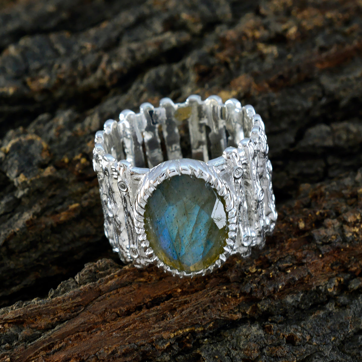 Labradorite Solitaire African 925 Sterling Silver Gray Gemstone Edgy Armor Band Jewellery