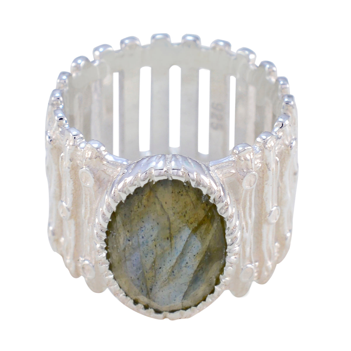 Labradorite Solitaire African 925 Sterling Silver Gray Gemstone Edgy Armor Band Jewellery