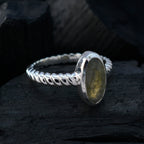 Labradorite Solitaire French Sterling Silver Gray Gemstone Tiny Twist Ring Jewellery