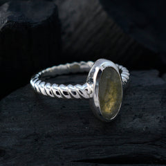 Labradorite Solitaire French Sterling Silver Gray Gemstone Tiny Twist Ring Jewellery