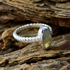 Labradorite Solitaire French Sterling Silver Gray Gemstone Tiny Twist Ring Jewellery