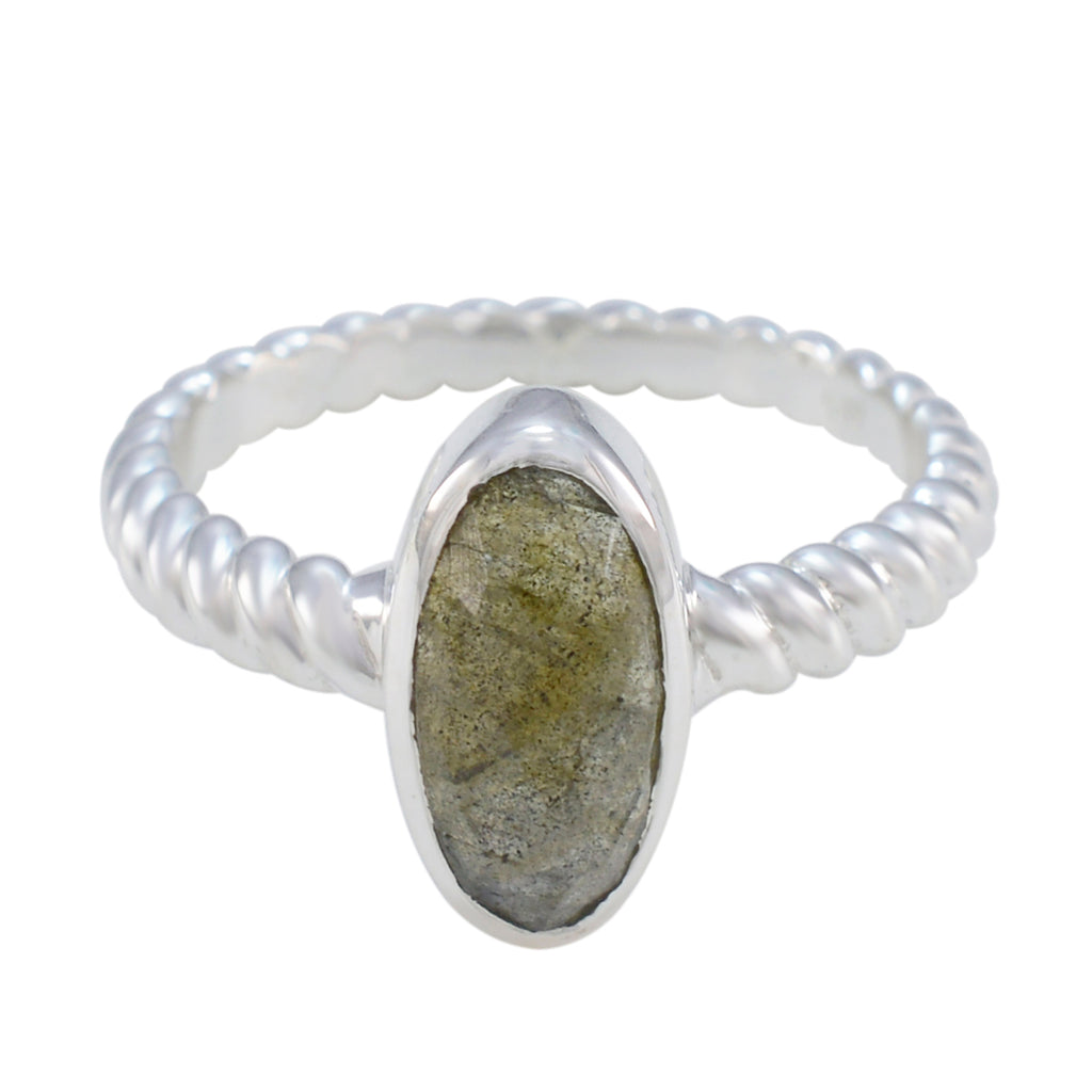 Labradorite Solitaire French Sterling Silver Gray Gemstone Tiny Twist Ring Jewellery