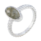 Labradorite Solitaire French Sterling Silver Gray Gemstone Tiny Twist Ring Jewellery