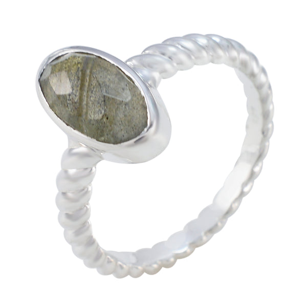 Labradorite Solitaire French Sterling Silver Gray Gemstone Tiny Twist Ring Jewellery