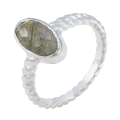 Labradorite Solitaire French Sterling Silver Gray Gemstone Tiny Twist Ring Jewellery