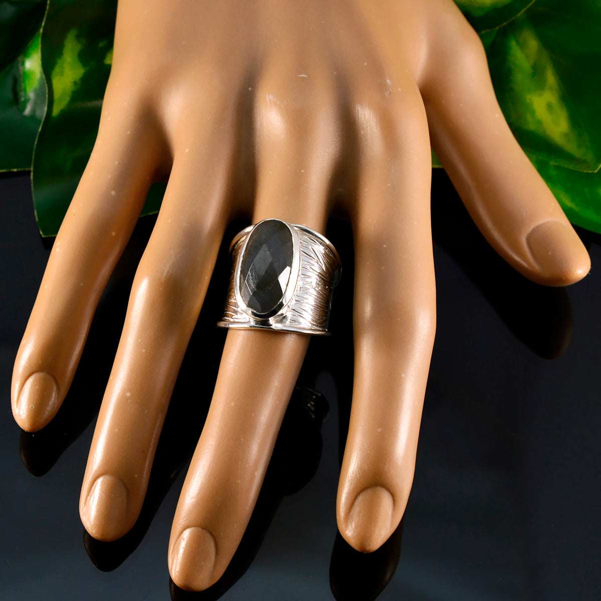 Labradorite Solitaire French 925 Silver Gray Gems Statement Heritage Ring Jewelry