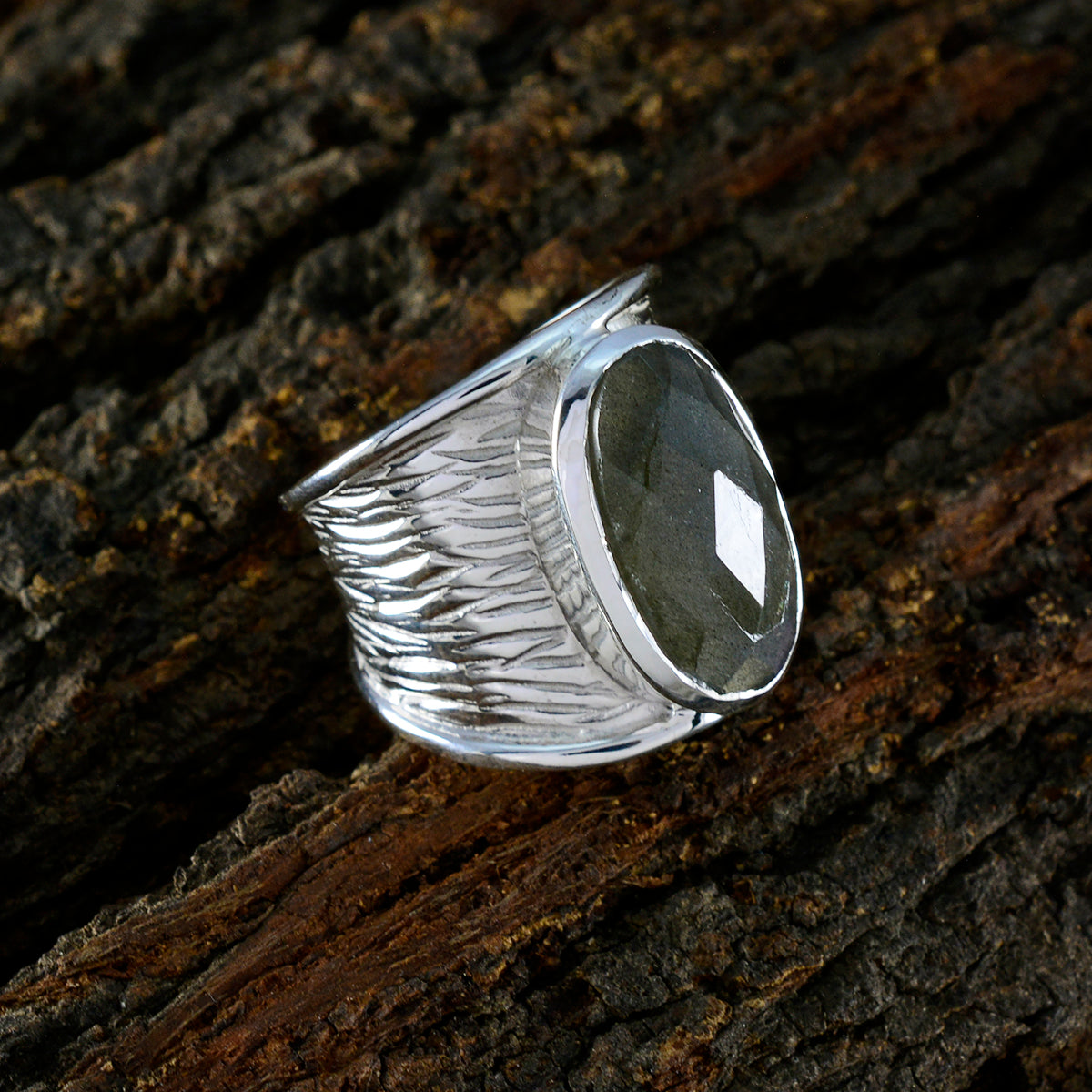 Labradorite Solitaire French 925 Silver Gray Gems Statement Heritage Ring Jewelry