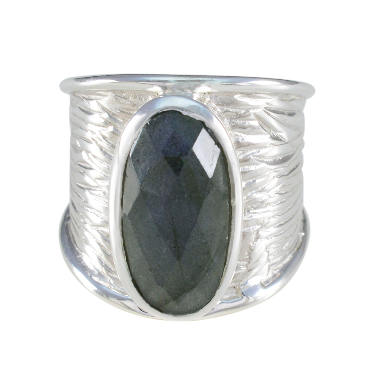 Labradorite Solitaire French 925 Silver Gray Gems Statement Heritage Ring Jewelry Immagine principale del prodotto