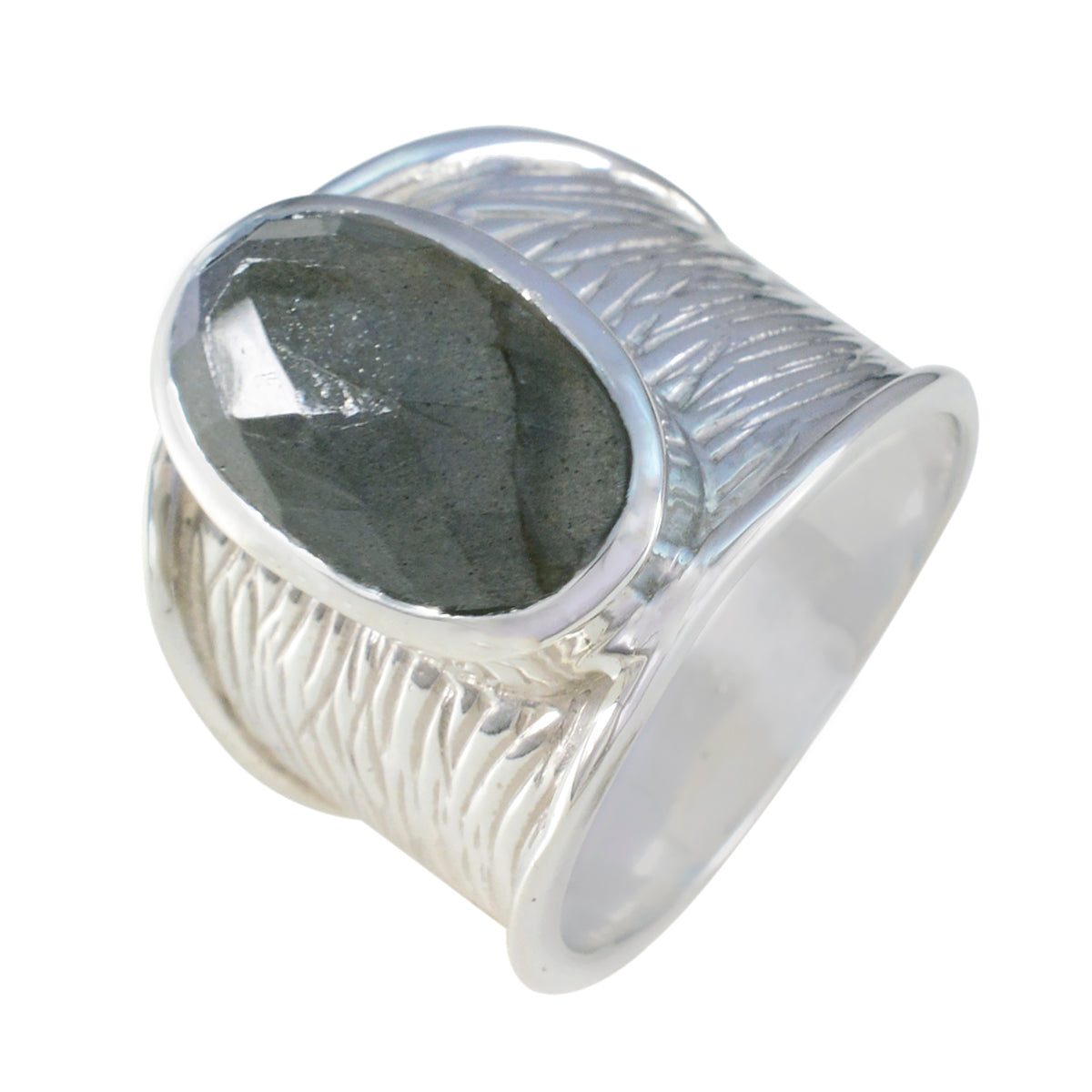 Anello con solitario in labradorite, argento francese 925, gemme grigie, gioiello storico Immagine secondaria del prodotto