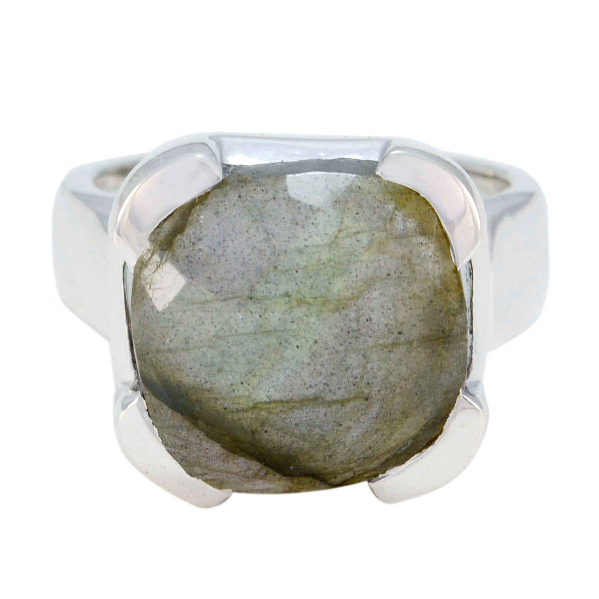Labradorite Solitaire German Sterling Silver Gray Gemstone Edgy Armor Ring Jewellery Immagine principale del prodotto
