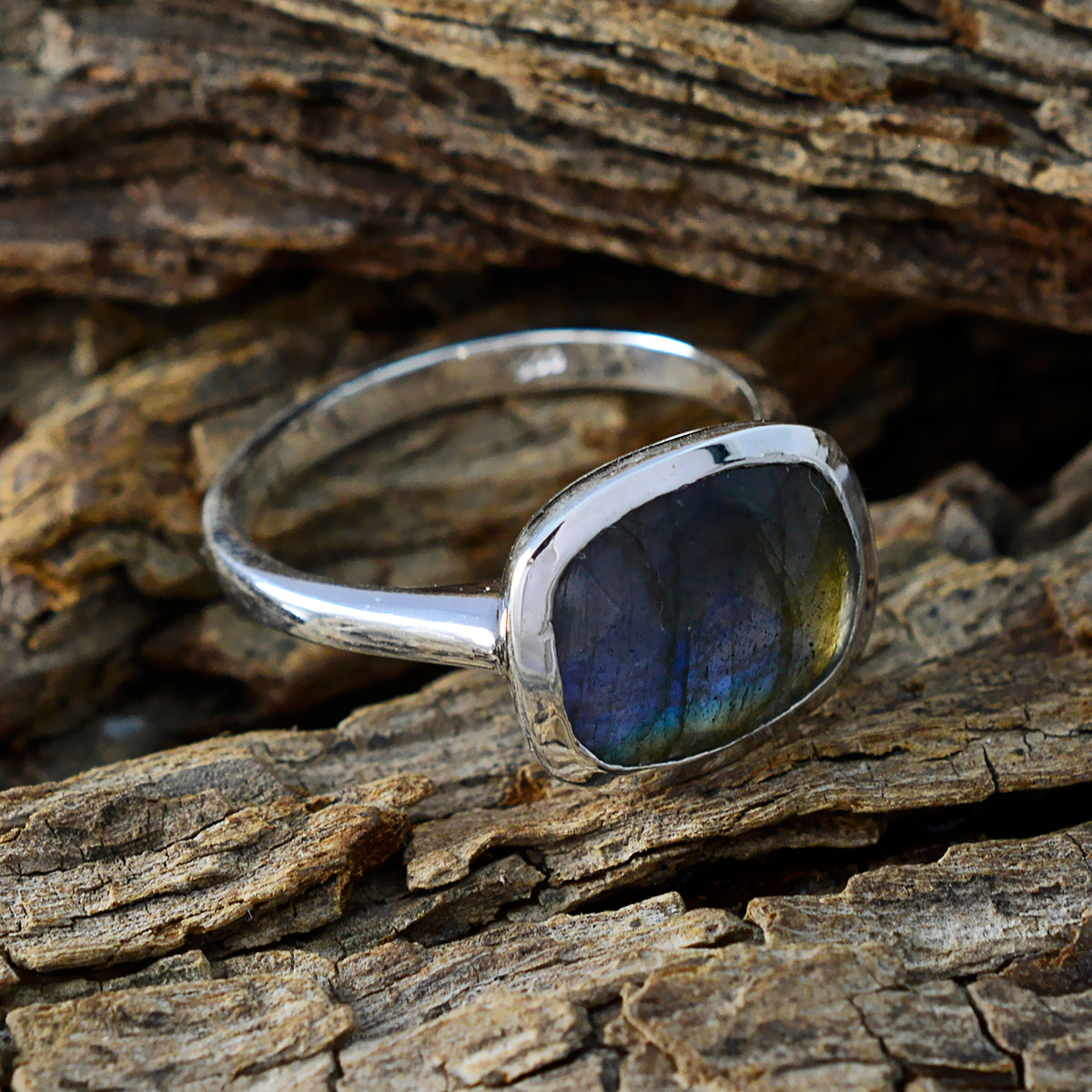 Labradorite Solitaire Indian Sterling Silver Gray Gemstones Minimal Love Ring Jewellery