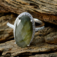 Labradorite Halo Indian Silver Gray Gemstone Tiny Sophisticated Ring Jewellery
