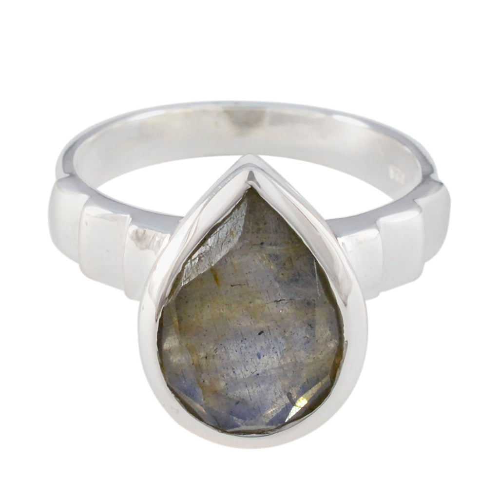 Labradorite Solitaire Russian Sterling Silver Gray Gems Mid weight Engagement Ring Jewellery