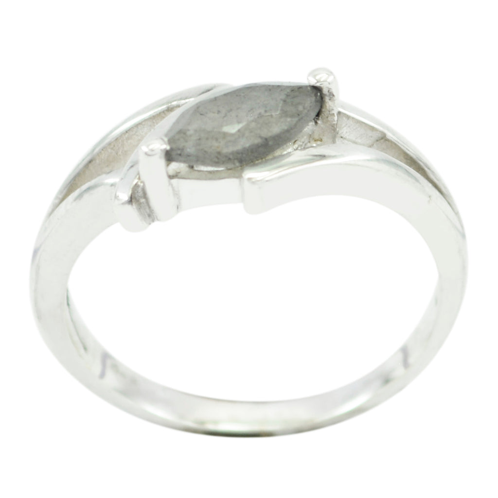 Labradorite Solitaire Korean Sterling Silver Gray Gemstone Dainty Modern Ring Jewellery
