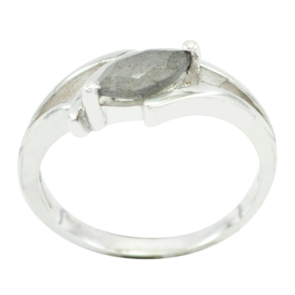 Labradorite Solitaire Korean Sterling Silver Gray Gemstone Dainty Modern Ring Jewellery