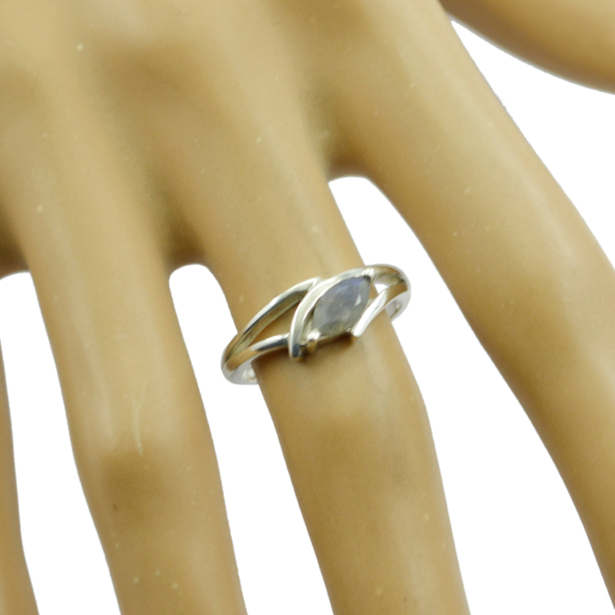 Labradorit Solitaire Koreansk Sterling Silver Grå Ädelsten Elegant Modern Ring Smycken Sekundär produktbild