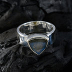 Labradorite Solitaire Russian 92.5 Silver Gray Gems Eye catching Signet Band Jewelry