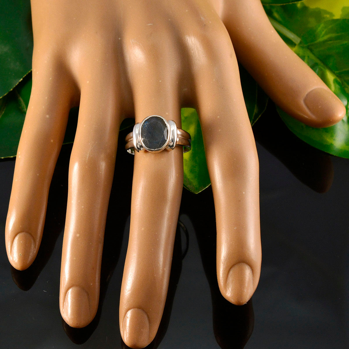 Labradorite Solitaire Moroccan 925 Silver Gray Gems Tiny Abstract Ring Jewellery