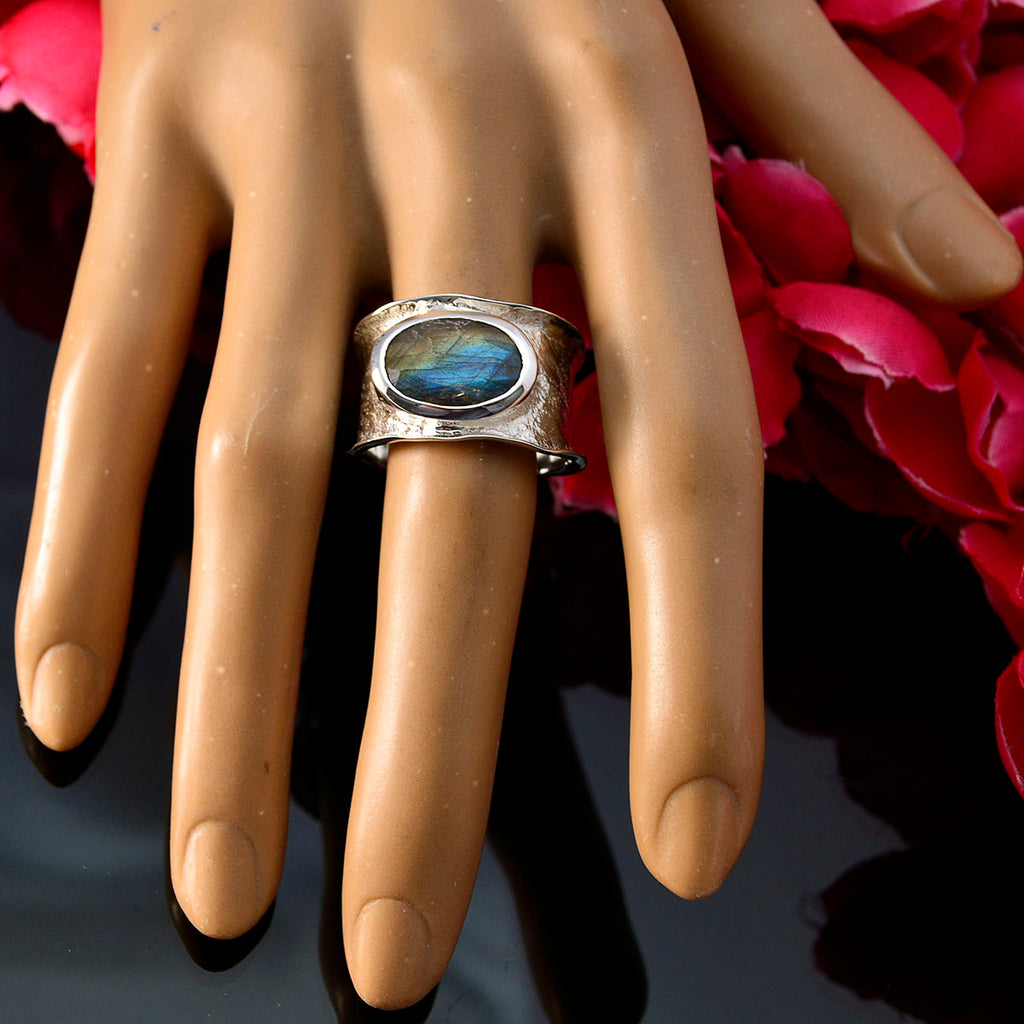 Labradorite Solitaire German 925 Sterling Silver Gray Gemstones Edgy Oversized Band Jewellery