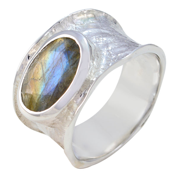 Labradorite Solitaire German 925 Sterling Silver Gray Gemstones Edgy Oversized Band Jewellery