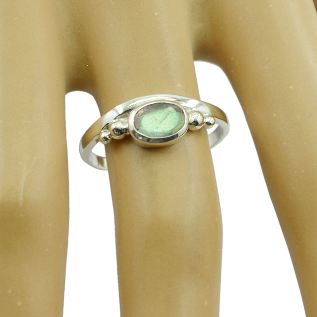 Labradorite Solitaire Turkish 925 Sterling Silver Gray Gems Delicate Feminine Ring Jewelry