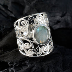 Labradorite Solitaire Latin American 925 Sterling Silver Gray Gems Versatile Filigree  Ring Jewelry