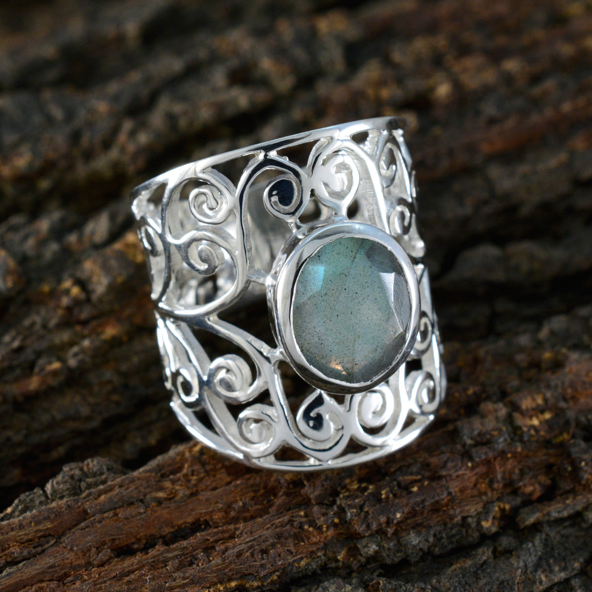 Labradorite Solitaire Latin American 925 Sterling Silver Gray Gems Versatile Filigree  Ring Jewelry