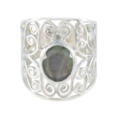 Labradorite Solitaire Latin American 925 Sterling Silver Gray Gems Versatile Filigree  Ring Jewelry
