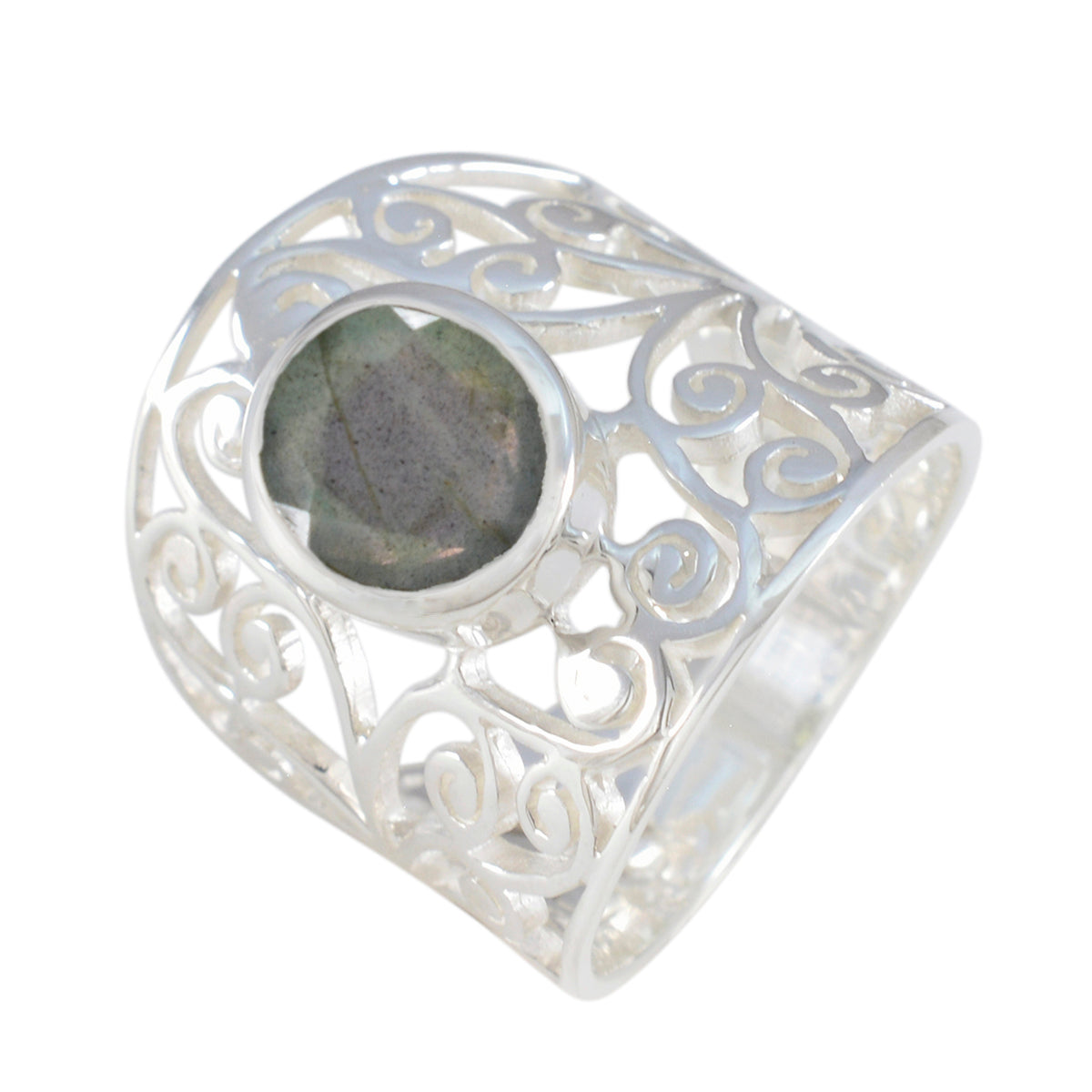 Labradorite Solitaire Latin American 925 Sterling Silver Gray Gems Versatile Filigree  Ring Jewelry