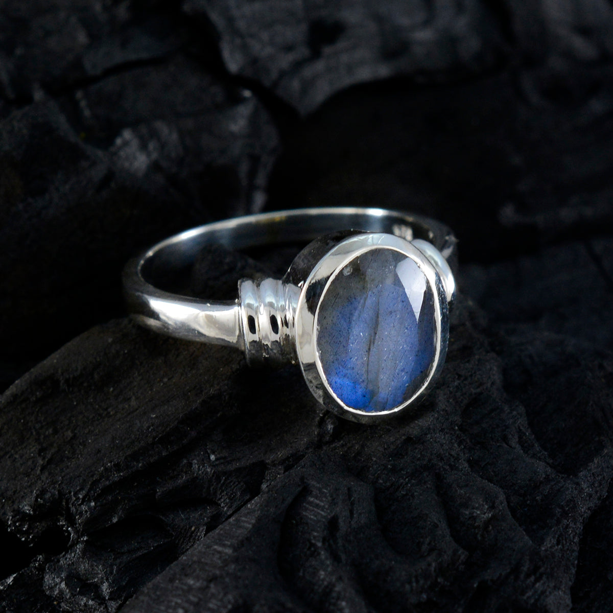 Labradorite Solitaire African 925 Silver Gray Gemstone Mid weight Fairytale Ring Jewellery
