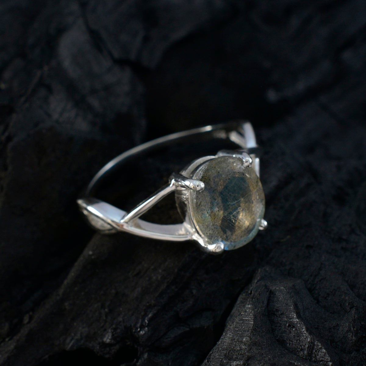 Labradorite Solitaire Turkish 925 Silver Gray Gems Delicate Luxurious Ring Jewelry
