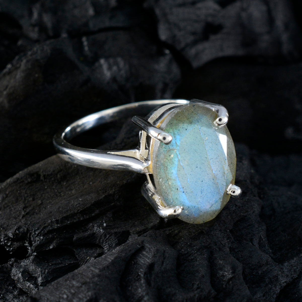 Labradorite Solitaire German 92.5 Silver Gray Gemstones Featherlight Artisan Ring Jewellery