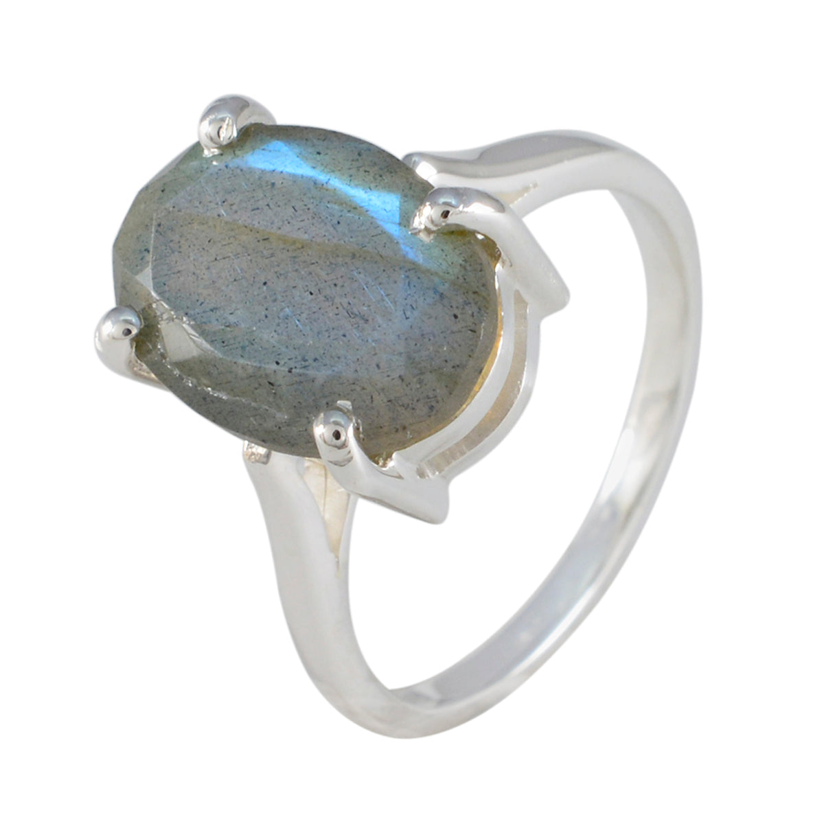 Labradorite Solitaire German 92.5 Silver Gray Gemstones Featherlight Artisan Ring Jewellery