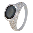 Labradorite Solitaire German Silver Gray Gemstone Minimal Art Deco Ring Jewellery