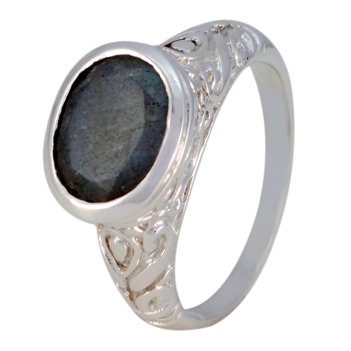 Labradorite Solitaire German Silver Gray Gemstone Minimal Art Deco Ring Jewellery