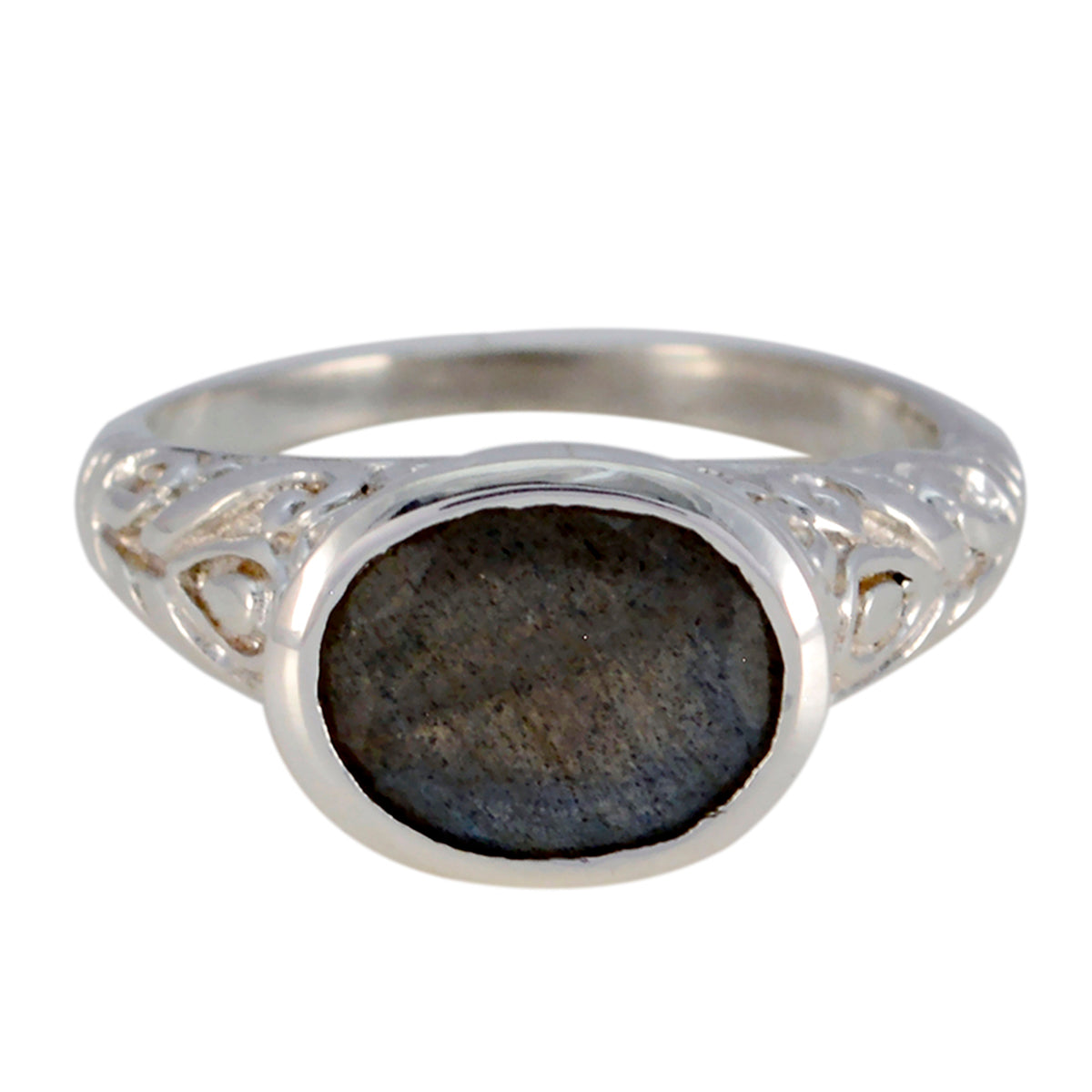 Labradorite Solitaire German Silver Gray Gemstone Minimal Art Deco Ring Jewellery